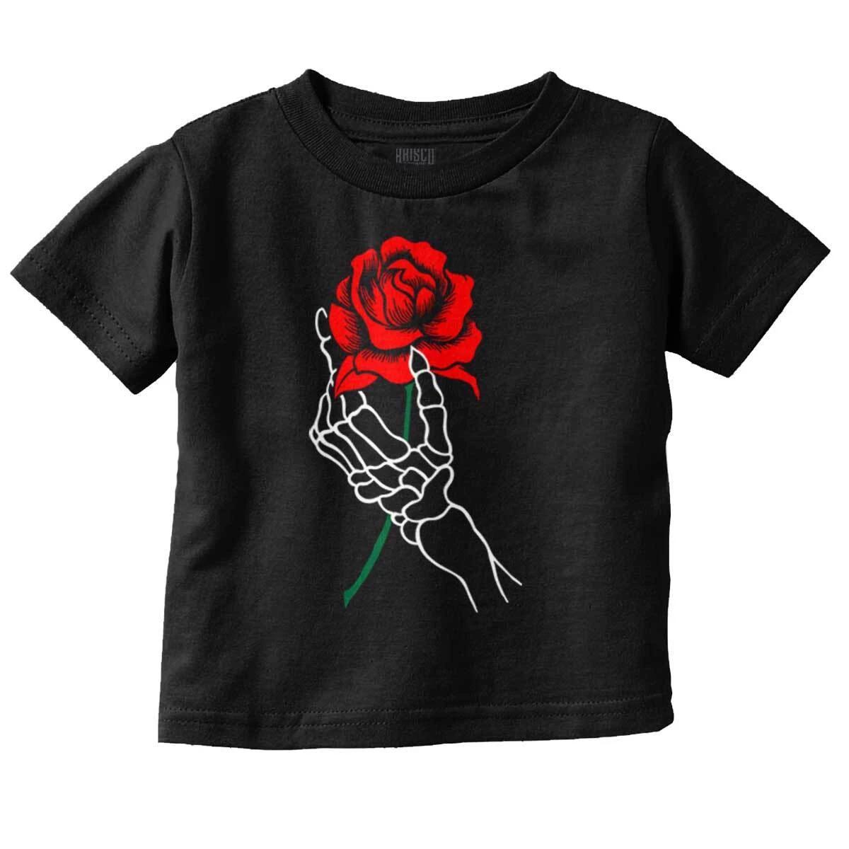 Skeleton Hand Holding Rose Gothic Punk Emo Toddler Boy Girl Youth T Shirt Tee XL