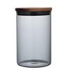 ZISIZ Transparent Black Glass Food Storage Jar with Wooden Lid