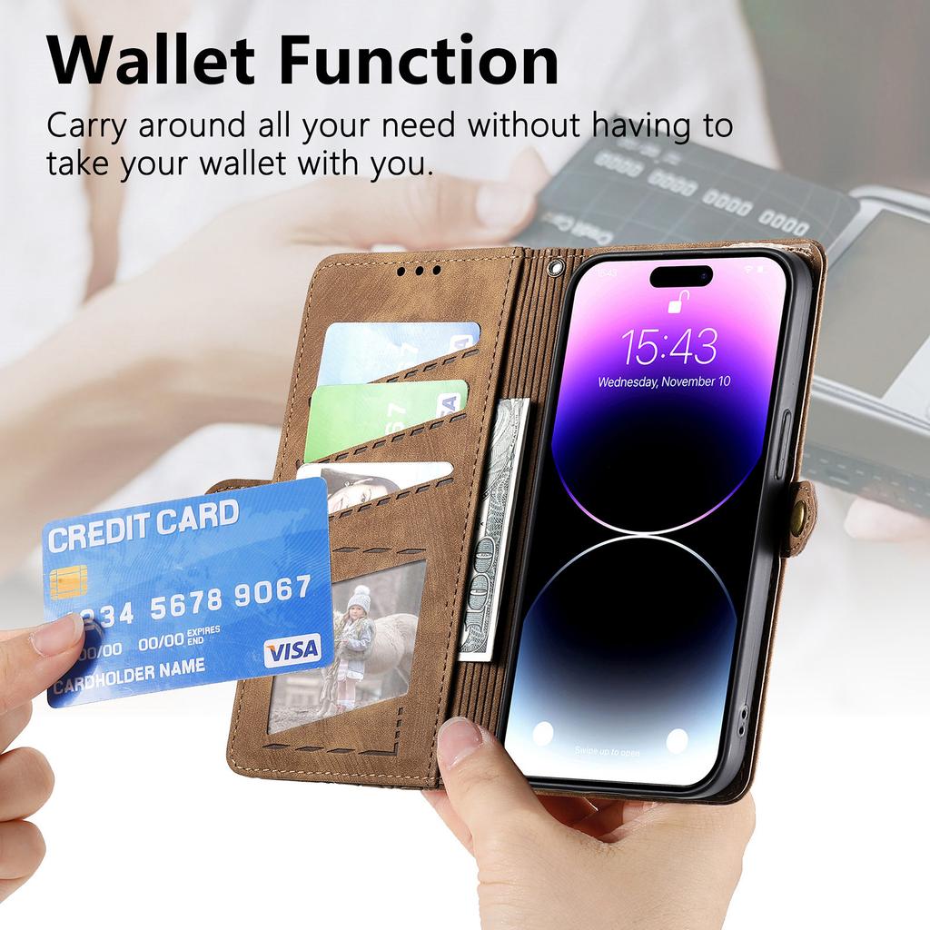 Wallet Zipper Purse Card Solt Leather Case For iPhone 14 15 Pro Max 13 Mini 12 11 SE 2022 X XR XS 8 7 Plus Strap Bag Book Cover