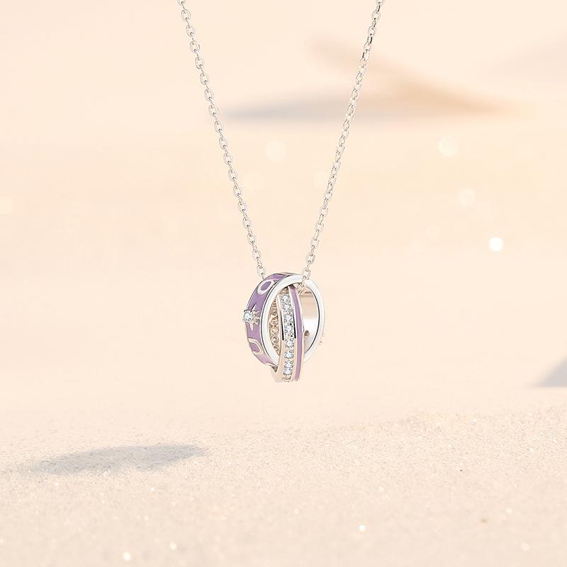 Tichya S925 Sterling Silver Enamel Double Ring Interlocking Couple Necklace S925 Silver