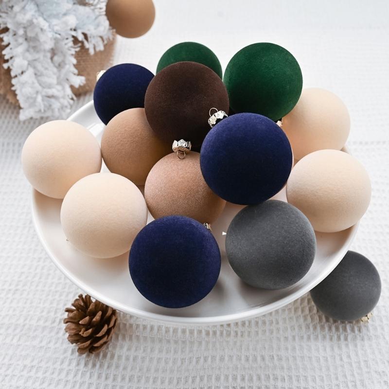 12pcs Sturdy Flocking Christmas Baubles 6cm Shatterproof Ornament for Holiday Home and Party Supplies Decoration