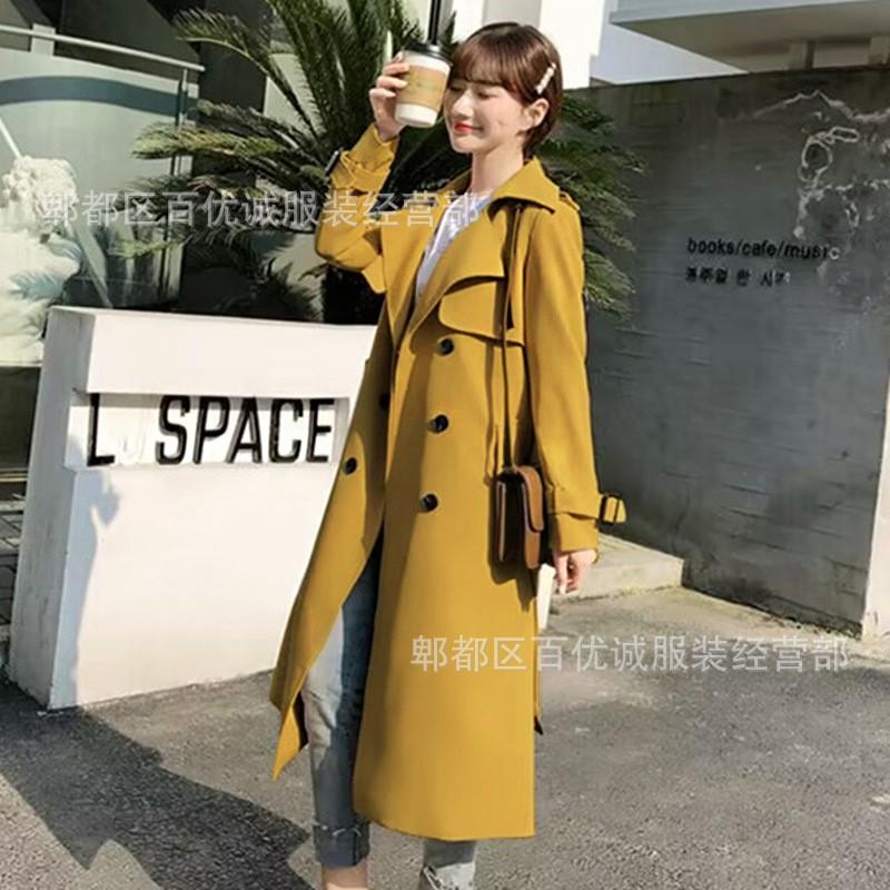 Womens Long Trench Coat Oversized Fit Classic Double-Breasted Button Front Office Chic British Style