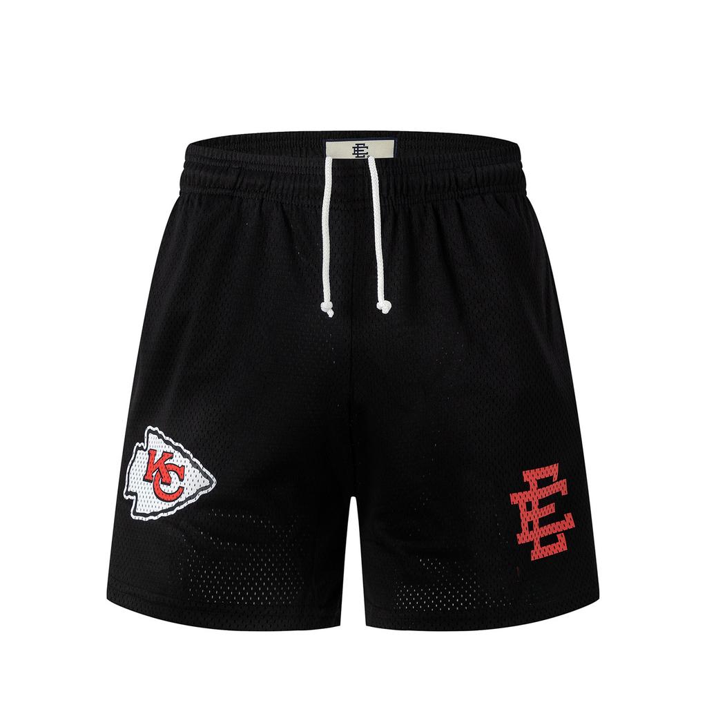 EES-15 Herren Mesh Sportshorts, Schwarz Kansas City Chiefs Logo Print Atmungsaktiv Sommer Street Strand Boardshorts