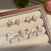Summer Peach & Mist Blue Crystal Butterfly Earrings - Elegant Silver Needle Design for Women