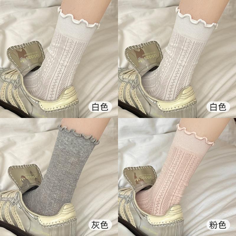 Fungus Edge Socks Medium Socks Summer Thin Cotton Socks Mesh Hollow Breathable Lace White Stacked Socks