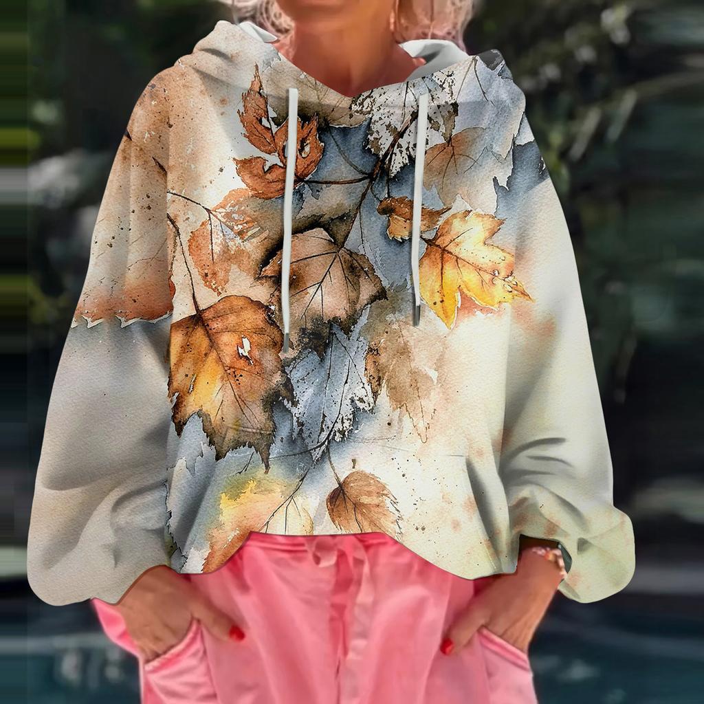 Women's Floral Print Loose Casual Long Sleeved Hooded Sweatshirt