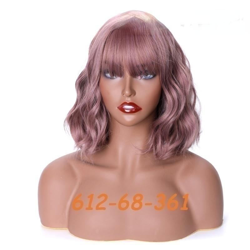 Women's Short Wave Hair Fashion Wine Red Synthetic Wig with Bangs(color:18 Colors)