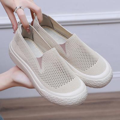 Women's Casual Flats Non Slip Mesh Knitted Breathable Summer Walking Shoes Loafers Comfortable Round Toe Platform Sneakers Dress Shoes for Women