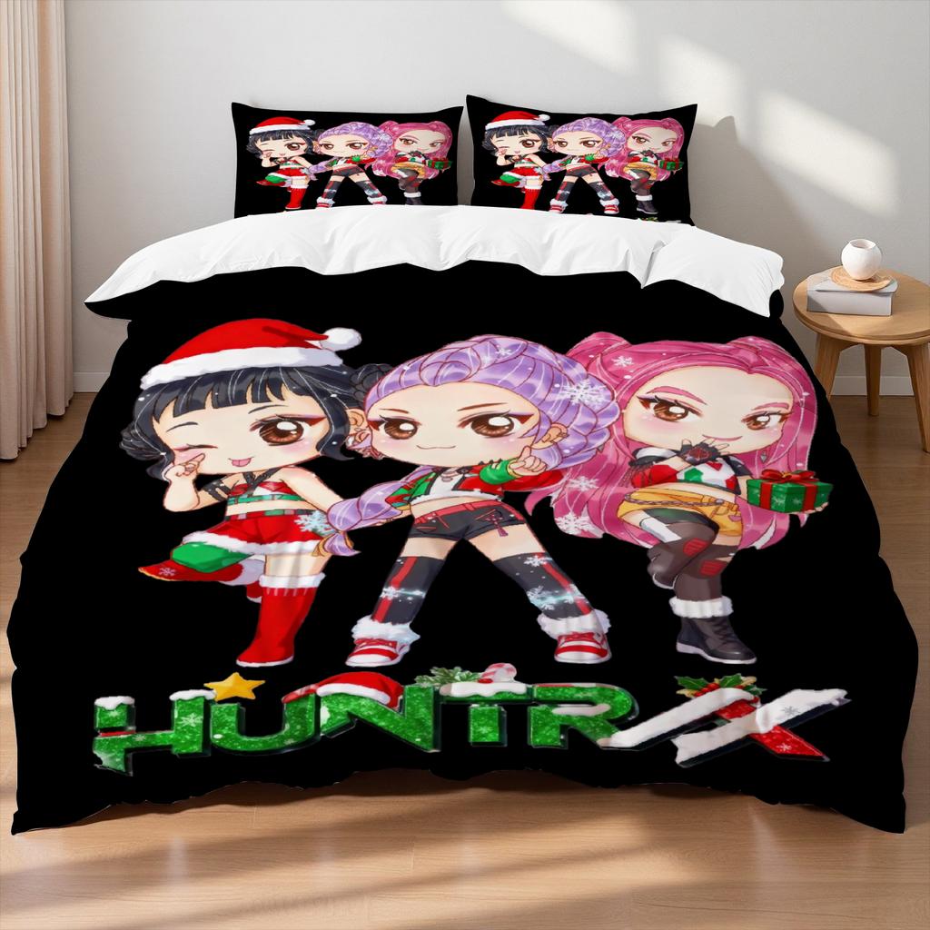 Christmas K-Pop  Demon Hunters Themed Colorful Print Polyester Student Dormitory Bed Sheet Duvet Cover Kid Gift Home Textile