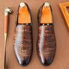New Men's Charm Pointed Blue Black Alligator Pattern Patent Leather Shoes Male Dress Wedding Prom Homecoming Loafers Footwear