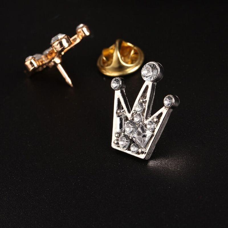 Zhang Songwen Inspired Crystal Brooch: Men's Crown Collar Pin & Shirt Ornament