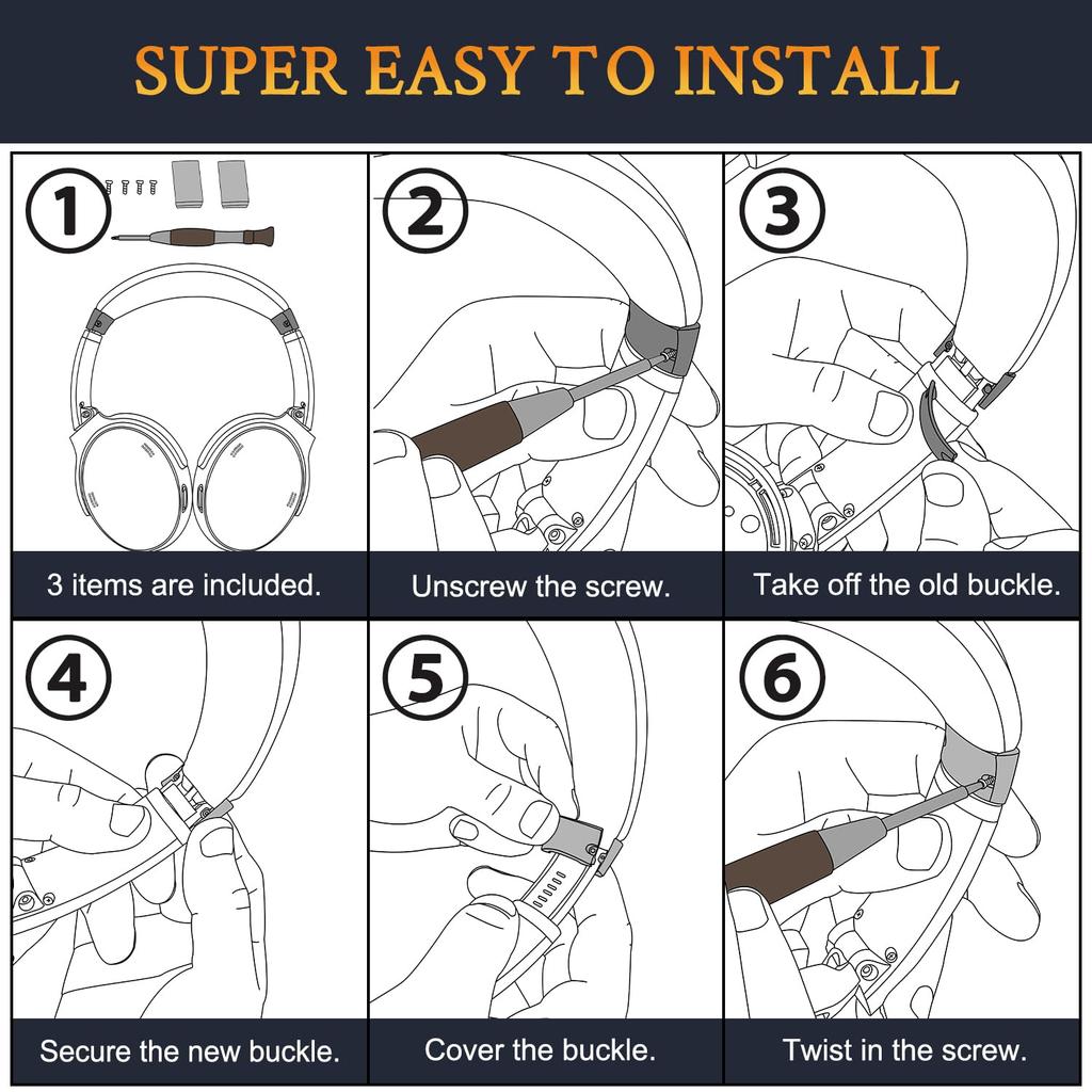 SOULWIT Headband Side Cover Sliders for Bose QuietComfort 15 (QC15)/QuietComfort 2 (QC 2) Headphones, Replacement Headband End Caps, Black