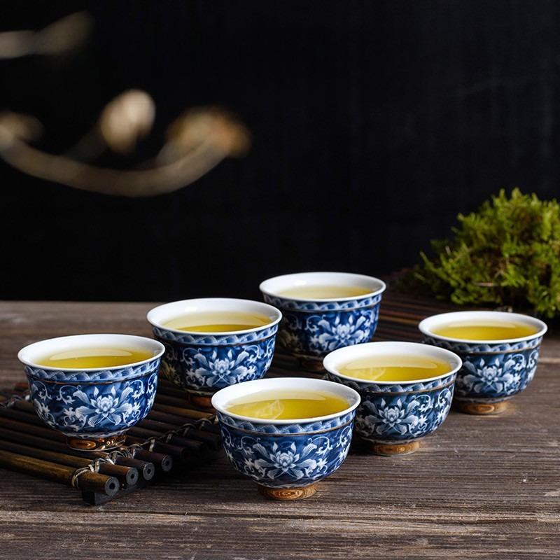 Chinese Porcelain  Vintage Aesthetic 1pc Blue and White Porcelain Tea Cup Retro Master Cup Set Phnom Penh Tea Bowl Single Cu