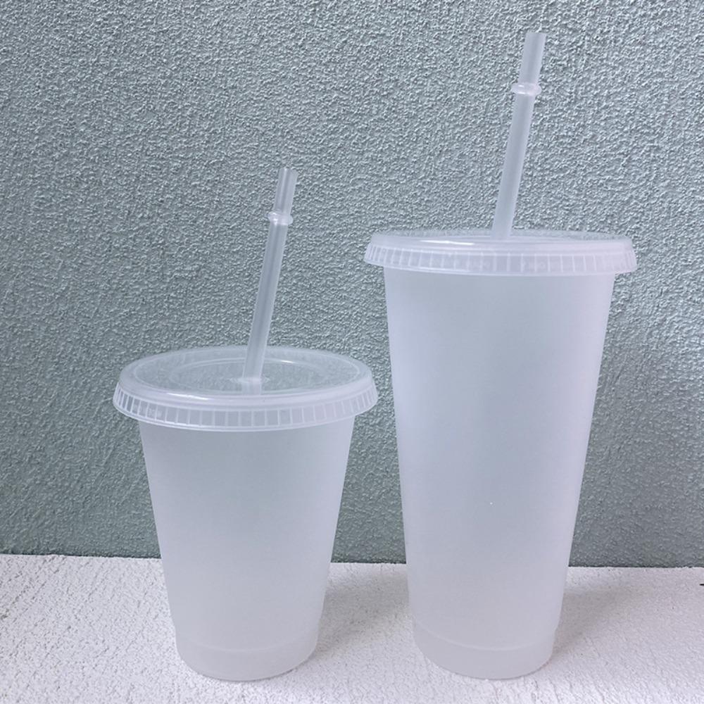 Food Grade PP Plastic Straw Cup with Lid Water Cup Drinkware Drinks Cup  Milk Tea