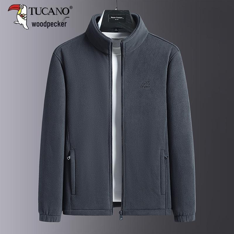 Woodpecker Men s Hooded Fleece Jacket - Spring to Winter, Middle-Aged Dad, Plus Velvet, Thickened Fleece Sweatshirt. 2XL 67-75 kg