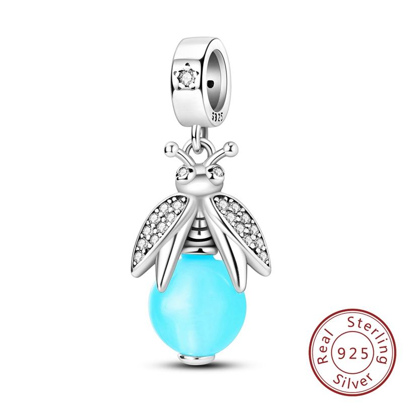 

Шарм 925 Стерлинговое серебро Светлячок Светлячок Светящийся Кулон Подходит Женский Браслет DIY и браслет Жемчуг