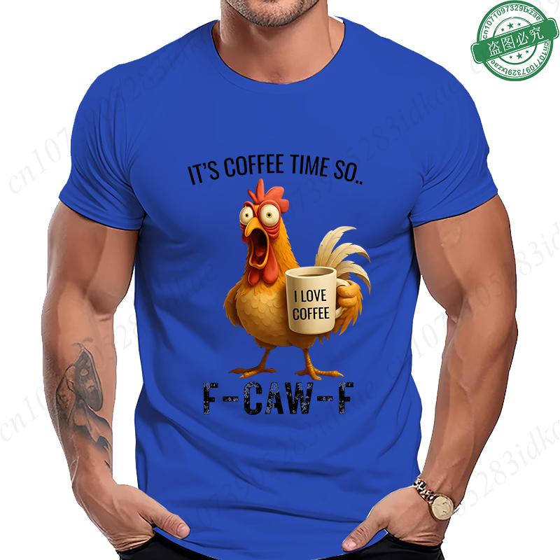 

It s Coffee Time So F-CAW-F Men s 3D Printed T-shirt Fun Chicken Coffee Pattern Short Sleeve Top Coffee Enthusiast O-neck Clothing 6XL