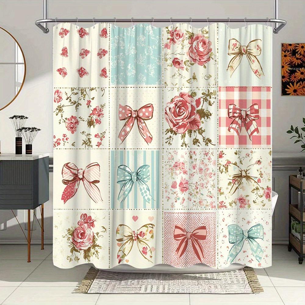 

Charming Pink and Blue Floral Patchwork Waterproof Shower Curtain – Perfect for Adding a Soft and Romantic Touch to W90XH180cm