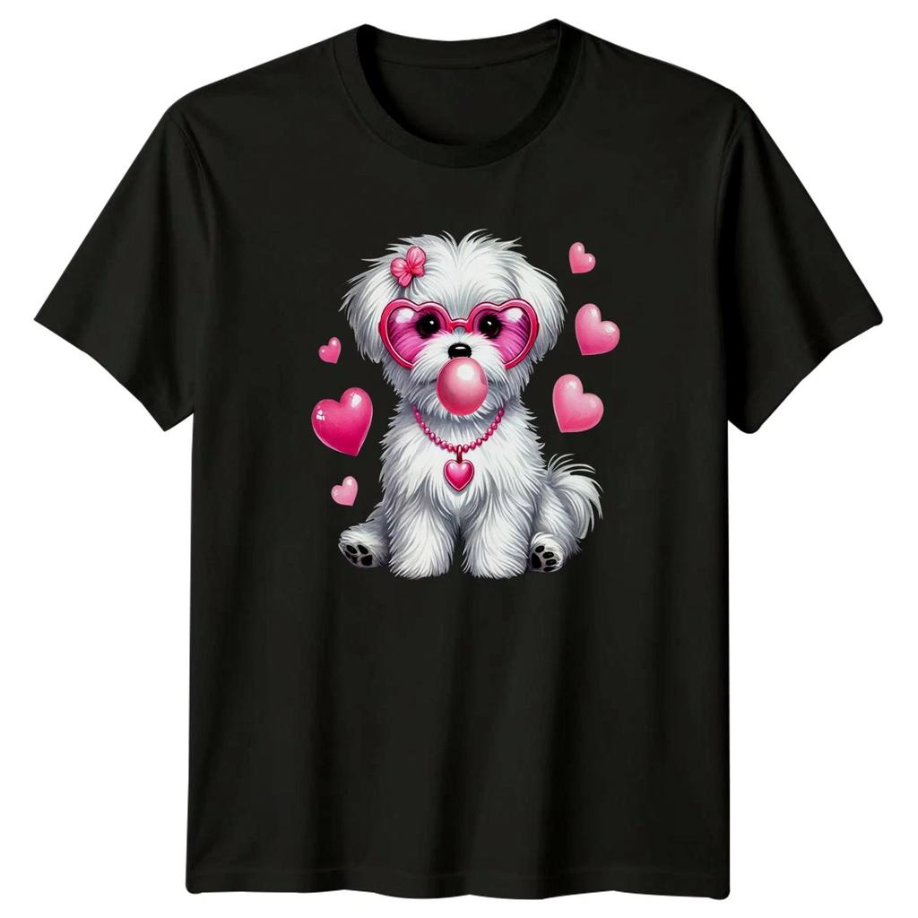 Fluffy Dog Heart Glasses Dogs Animals Mens T-Shirt Womens Tee Graphic Unisex Top
