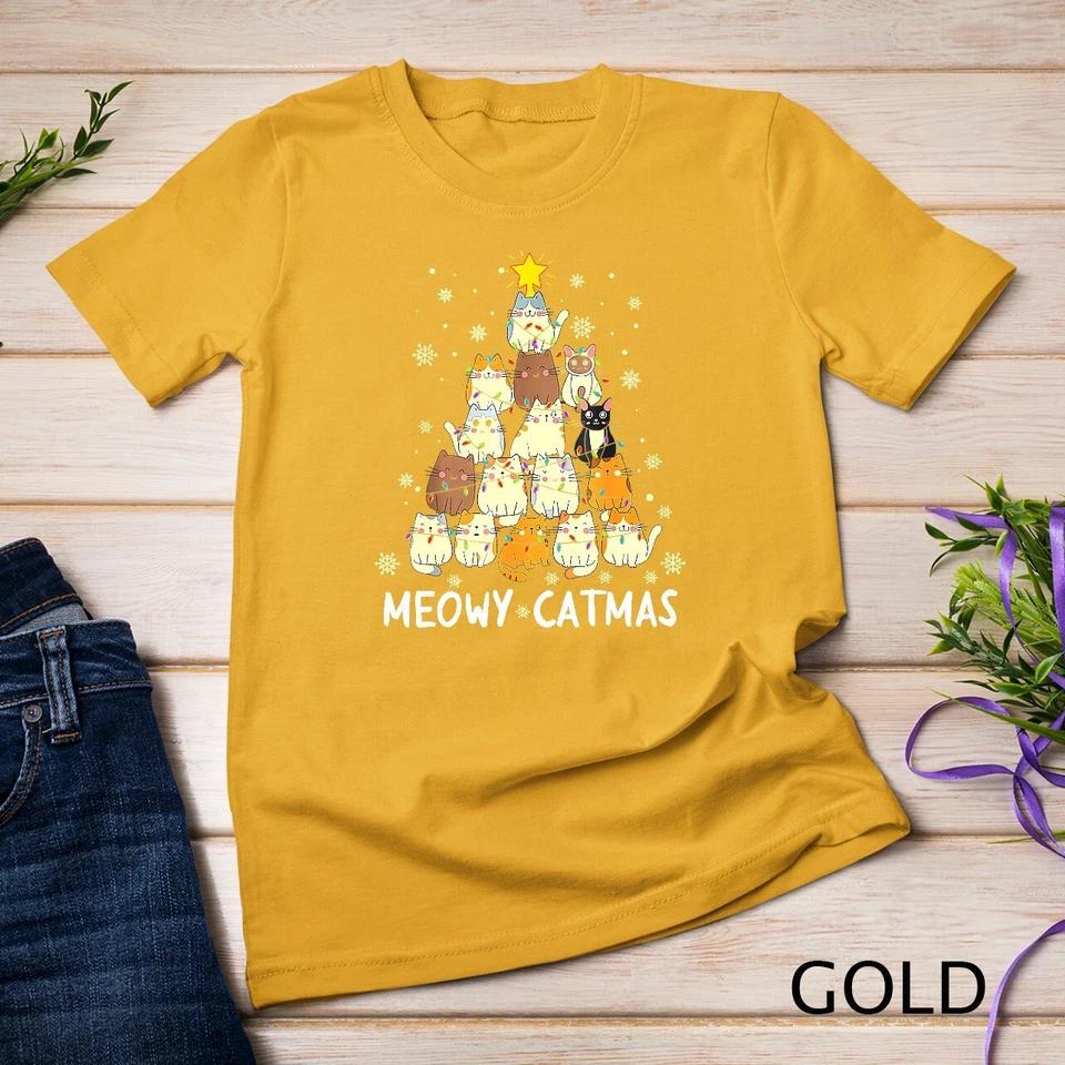 Meowy Catmas Cat Christmas Tree Xmas Girls Boys Funny Santa Unisex T-shirt 4 3XL
