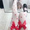 Lolita Bowknot Thigh Pink High Stockings Women Sweet Over Knee Socks Lace Mesh Legging Female Punk Hollow Fishnet Pantyhose
