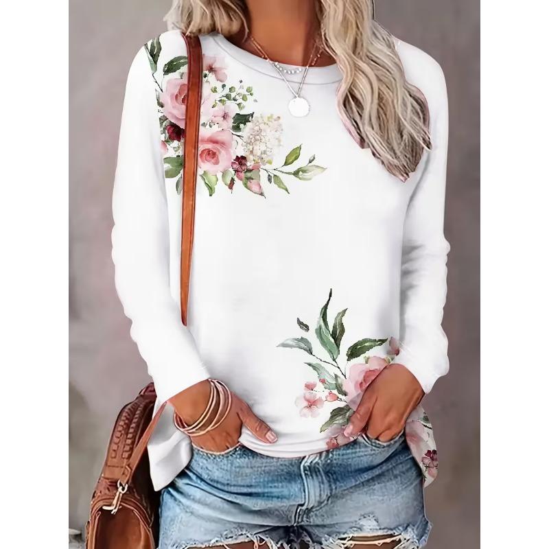 Women's 3D Butterfly Print T-shirt Fashion Long Sleeve Round Neck Regular Tops Holiday Weekend Spring and Autumn