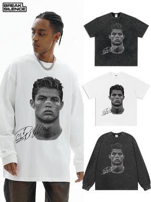 Ρετρό Φθαρμένο Βαμβακερό T-Shirt Βαρέως Τύπου Cristiano Ronaldo