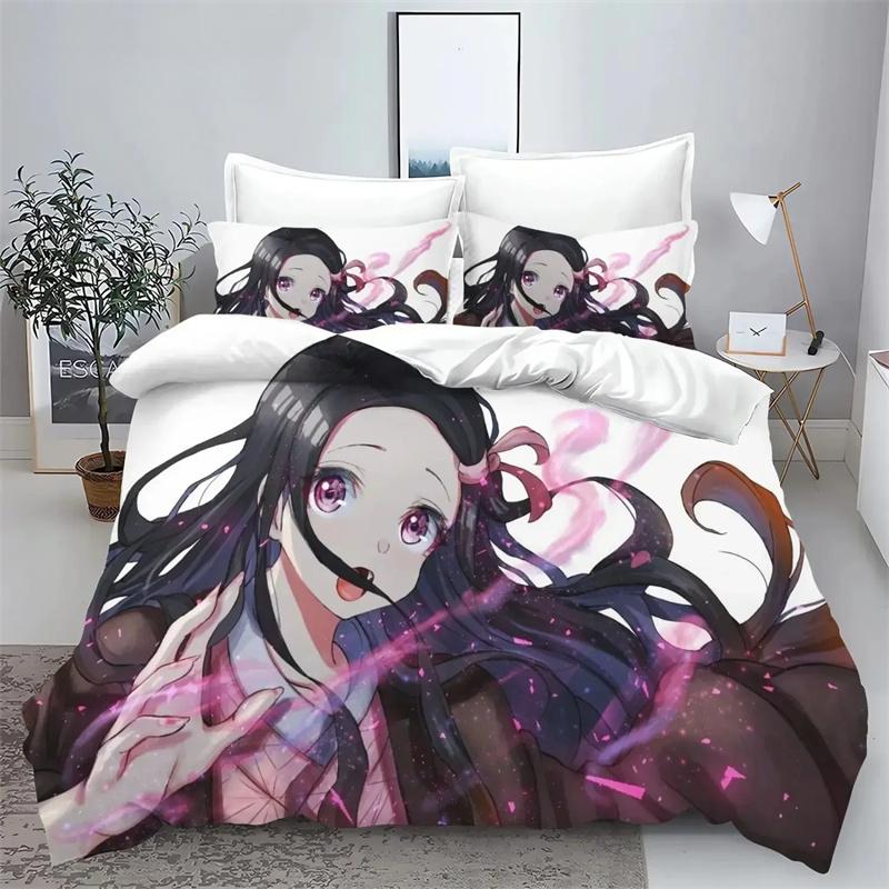 Demon Slayer Kimetsu No Yaiba Kamado Nezuko Anime 100% Polyester Bedding Set Duvet Cover Set Printed Cartoon Home Decor