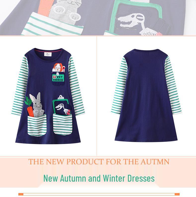 Autumn Cartoon Round Neck Long Sleeve Dress for Girls