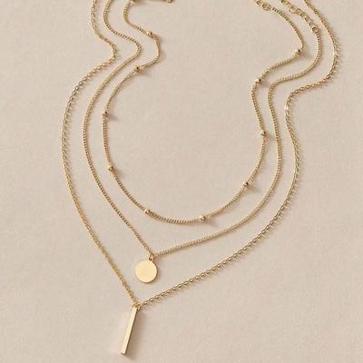 Modisches Gold-Scheiben- & Rechteck-Anhänger-Schichtketten-Set - Europäischer & Amerikanischer Stil