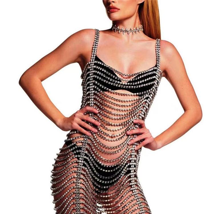 N-65 Body Jewelry Sexy Luxury Crystal Diamond Rhinestone Multi Layers Tassel Dress Body Chain Fashion