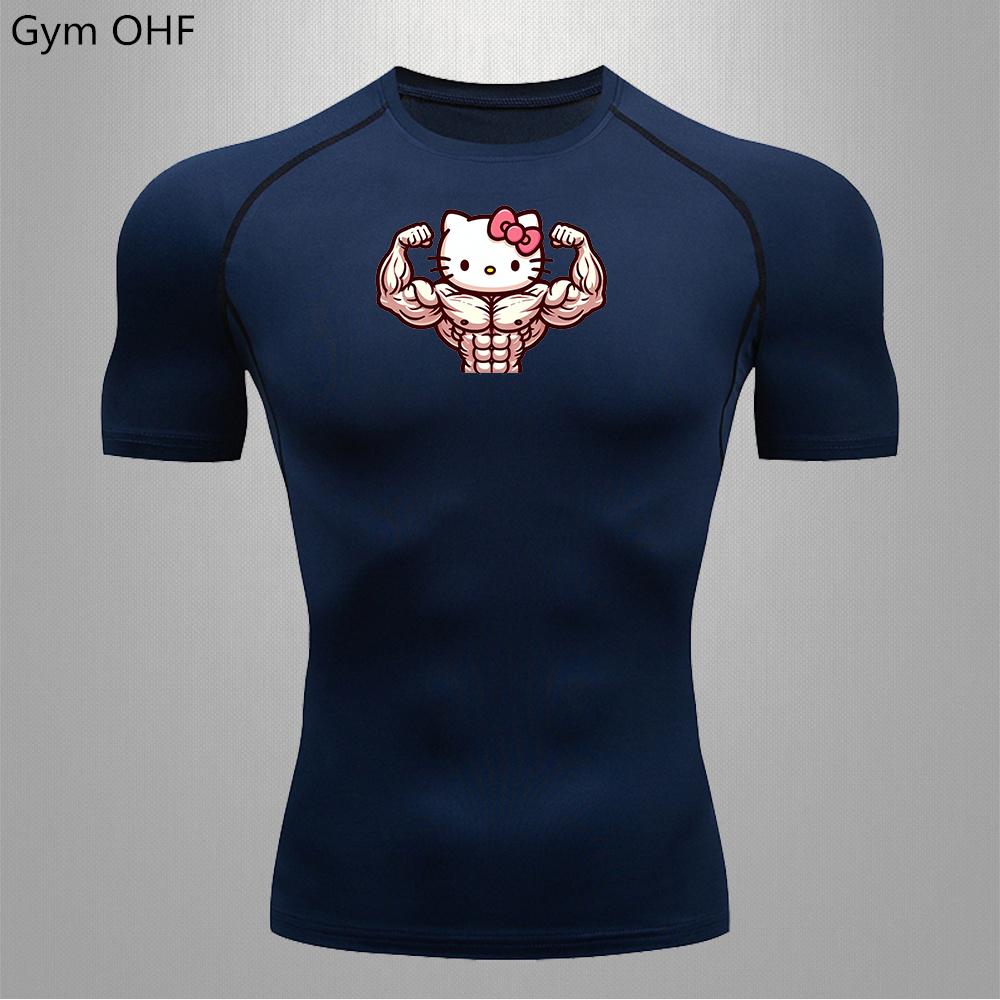 2026 T Shirts for Men Summer Short Sleeve Cartoon Printed Gym Workout Tees Athletic Quick Drying Undershirts Top Tight Fitting Sports