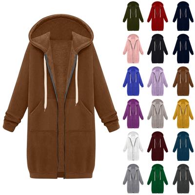 Women's Casual Zip Up Hoodies Long Tunic Sweatshirt Winter Windproof Drawstring Hooded Jacket Outerwear With Pockets