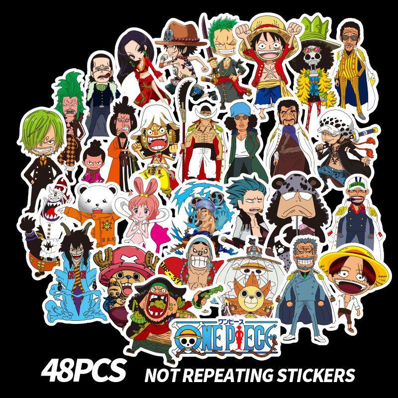 48pcs One Piece Anime Cartoon Stickers Collection For Laptops And Luggage Waterproof Pvc
