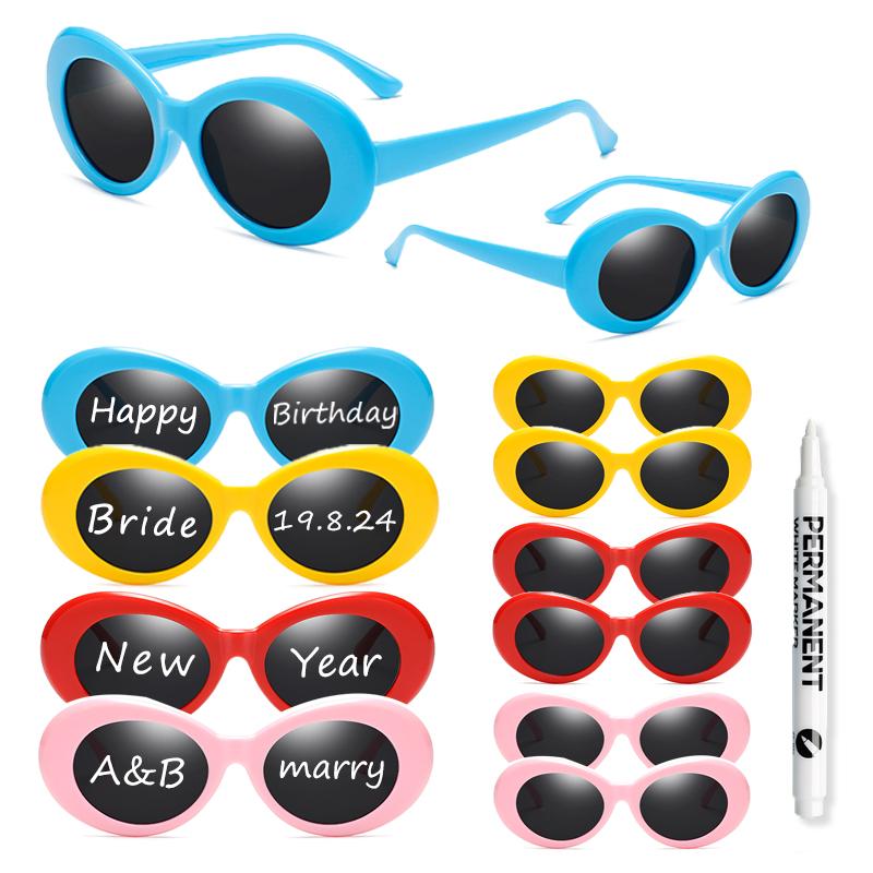 

KAMMPT 12 пар в наборе Овальные солнцезащитные очки Женские 2024 Новая мода DIY Вечеринка Очки Стильные Модный Роскошный Дизайн Рейв Солнцезащитные очки with 1 pen