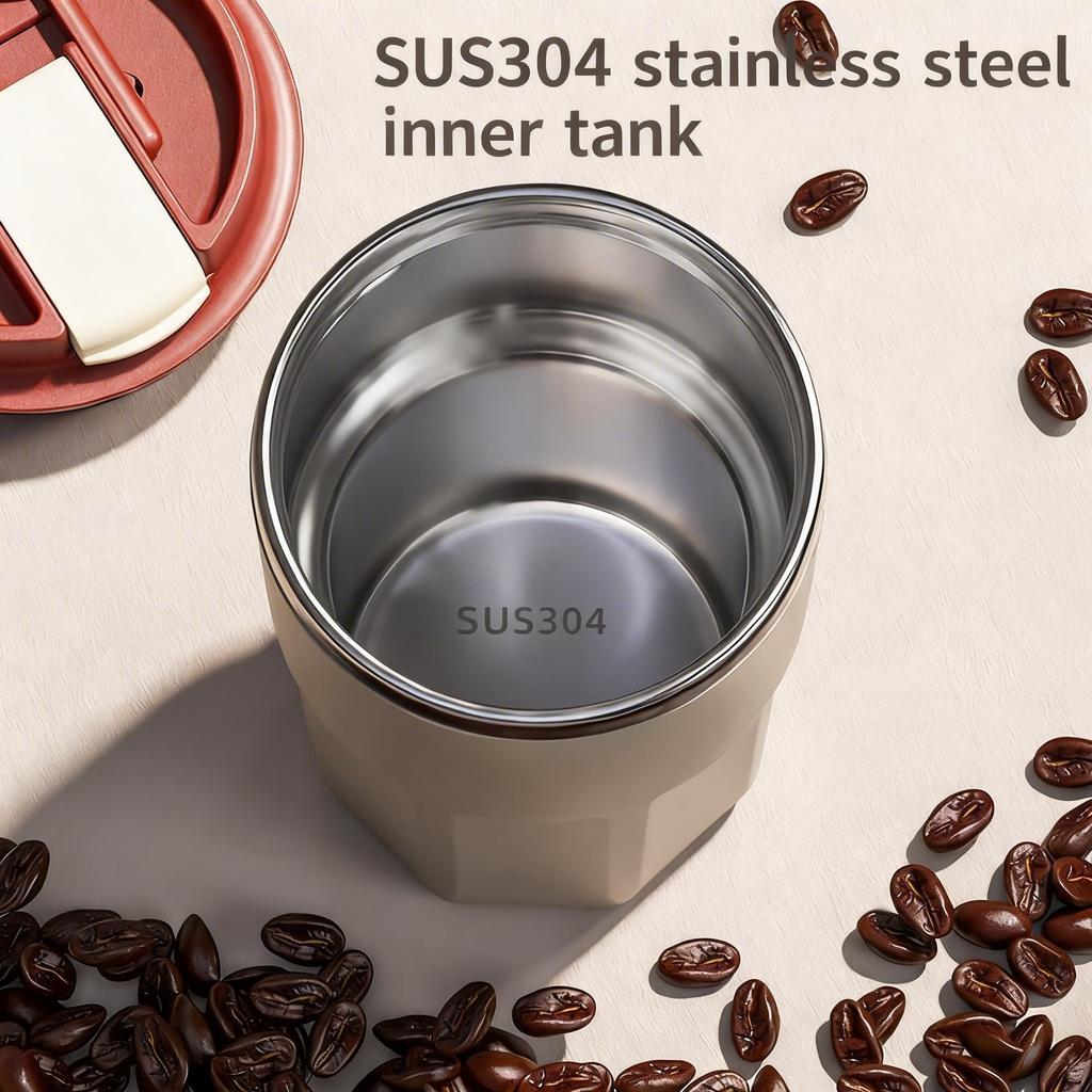 480ml Stainless Steel Coffee Mug with Straw & Lid, 304 Food Grade Double Wall Insulated Cup, Portable Travel Tumbler With Rope