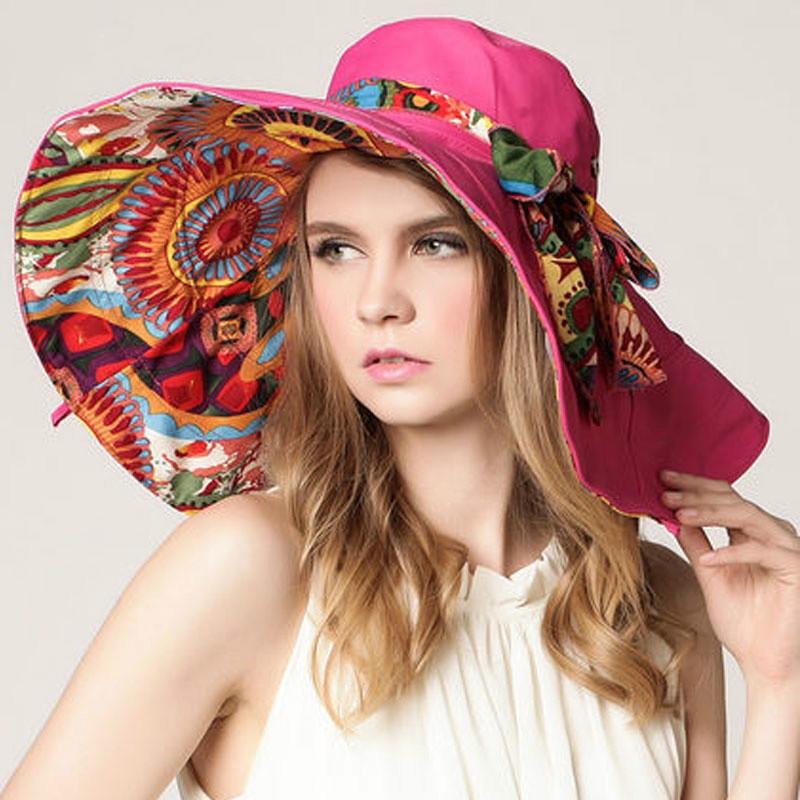 Sonnenhüte für Damen Sommer Großer Strandhut Blumenmuster Breiter Rand Bob Chapeu Panama Feminino