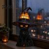 Gothic Bedroom Lamp Halloween Witch Cat Night Light, Resin Table with Warm Light Glow, Home Decor for Shelf, Spooky Gift Atmospheric