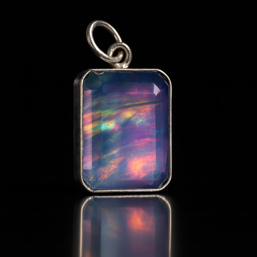 23.25 Ct Aurora Fire Opal Checker Emerald Certified 925 Sterling Silver Pendant