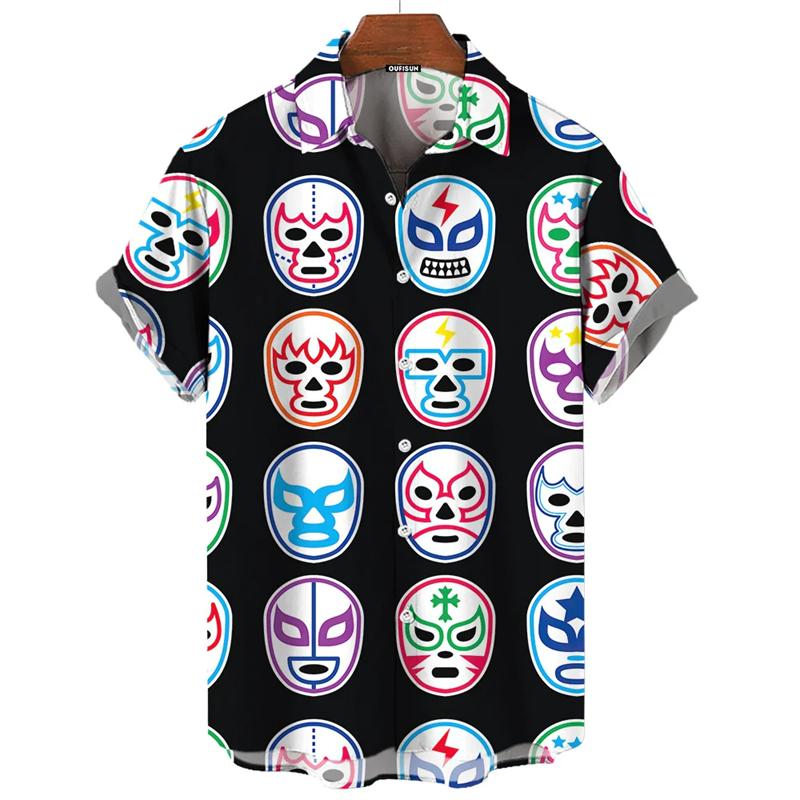Fashion Hawaiian Shirt for Men Mexican Wrestling Print Men s Shirt Streetwear Summer Short Sleeve Top Women s Clothing S