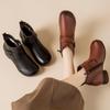 2025 Women's Vintage British High-Top Leather Boots - Autumn/Winter Slip-On, Versatile, Comfortable
