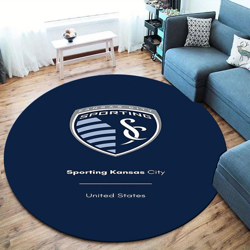 Sporting Kansas City Round Area Rug,Carpet Rug for Living Room Bedroom Sofa Playroom Decor,Non-slip Floor Mat