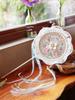Double Petal Machine Embroidery Circular Fan Handicraft Photography Dance Court Retro Style Long Handle Bamboo Fan