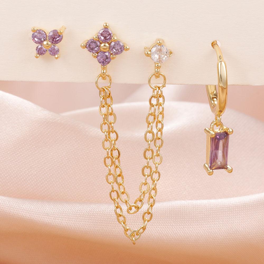 3PCS Exquisite Stainless Steel 12 Constellation Birthstone Earrings Set for Woman Cartilage Piercing Earrings Fashion Jewelry