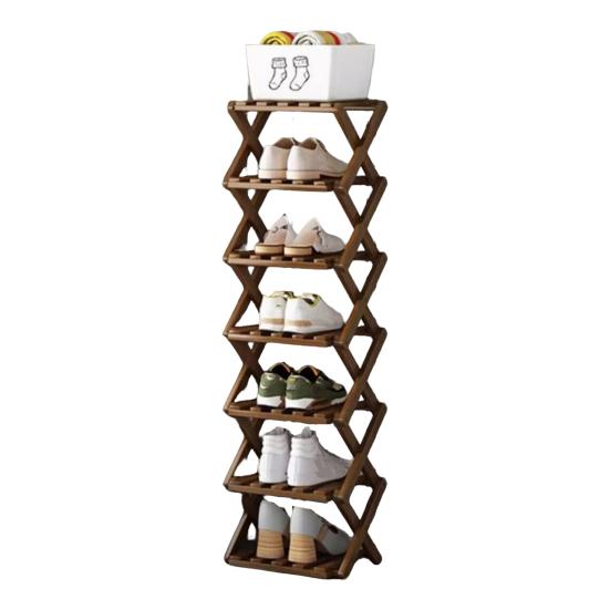 Mehrstöckiges schuhfreies Schuhregal, faltbar, schmal, Bambus-Schuhregal, platzsparend, Eck-Schuhorganizer für Eingangsbereich, Schrank, Wohnheim