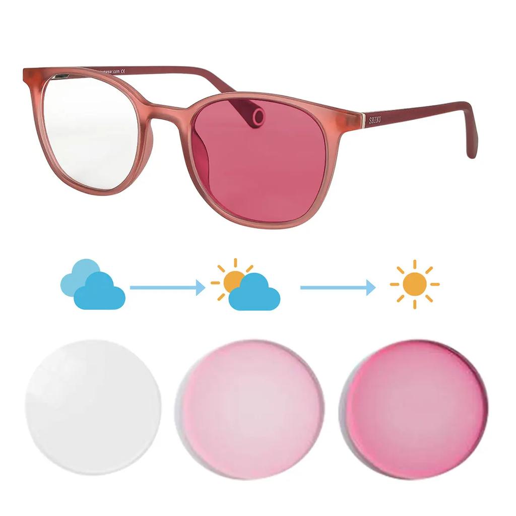 SHINU Shortsighted Eyeglasses Ladies Photochromic Lenses -200 Shortsighted Glasses Change Blue Pink Lens Glasses Ladies -2.00