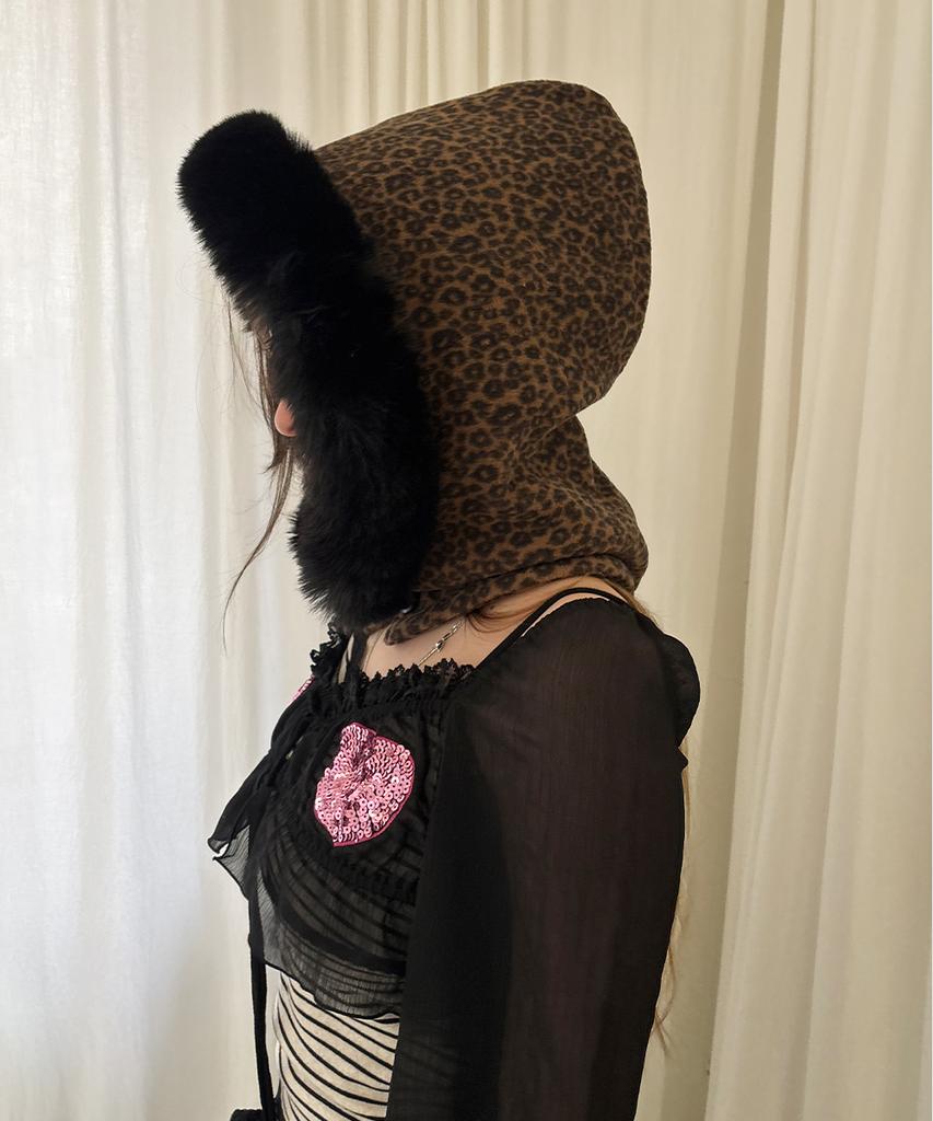 HETIT Fur Trim Balaclava (Leopard)