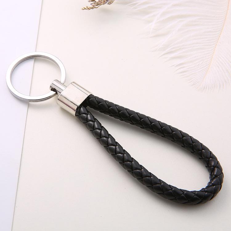 Woven Leather Cord Metal Keychain Pendant