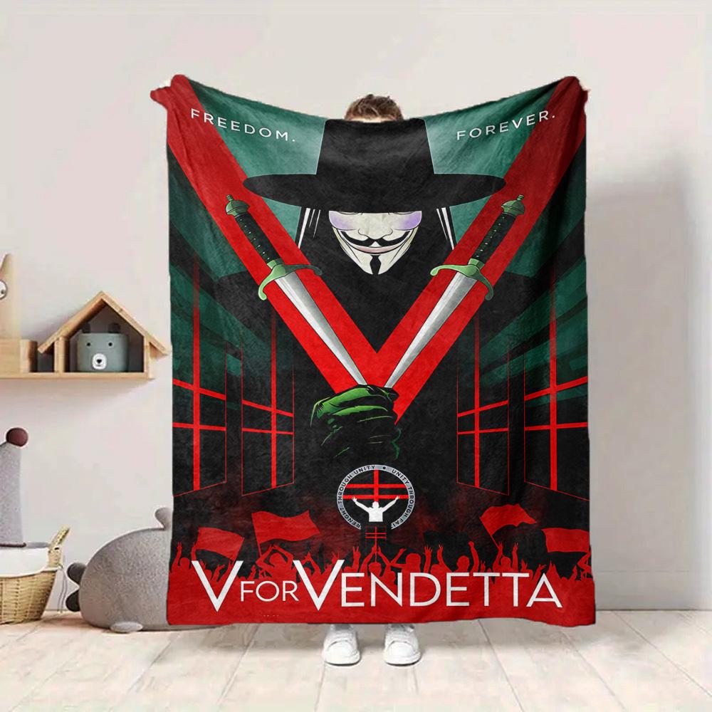 1pc V for Vendetta Flannel Throw Blanket - HD Printed Lightweight Soft Warm All-Season Blanket for Sofa, Bed, Travel, Camping 086