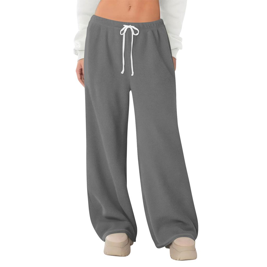 Women's Fleece Wide Leg  Elastic Waist Drawstring Loose Pants Drawstring Pajama Pants Sleepwear Trousers